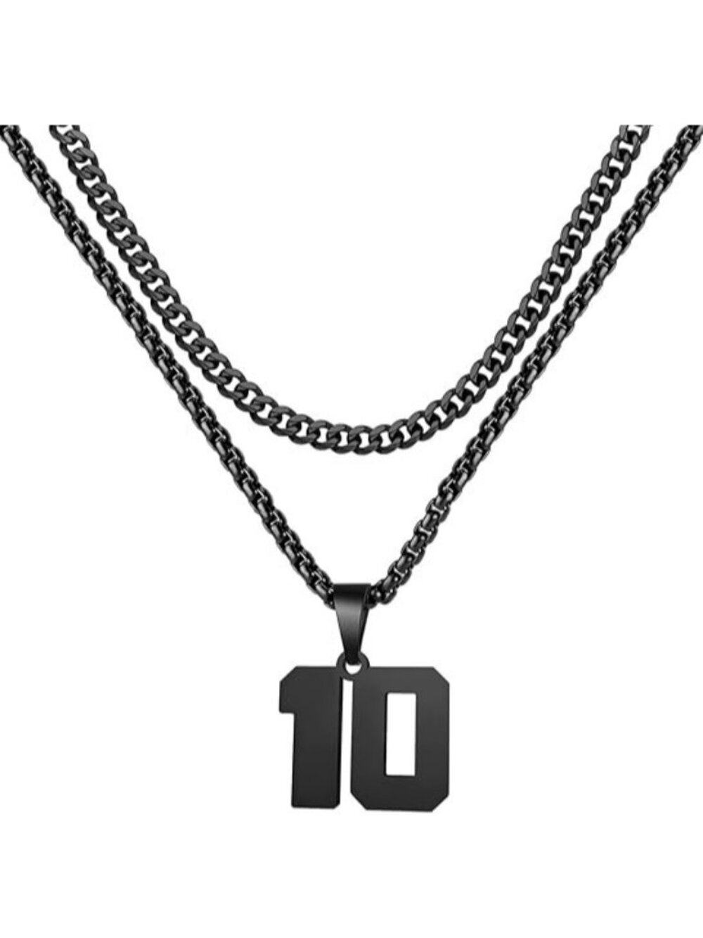 Number 10 Black Jersey Number Layered Cool Sports Necklaces